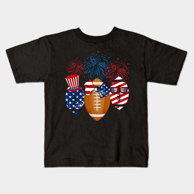 Rugby American Flag Fireworks Kids T-Shirt by Flavie Kertzmann